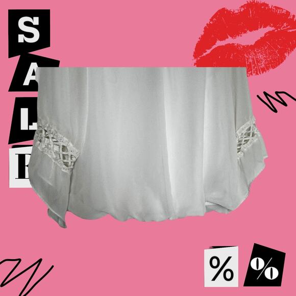 Women's AB Studio White Boho Chic Bubble hem Bell Sleeve Top L - Picture 8 of 13